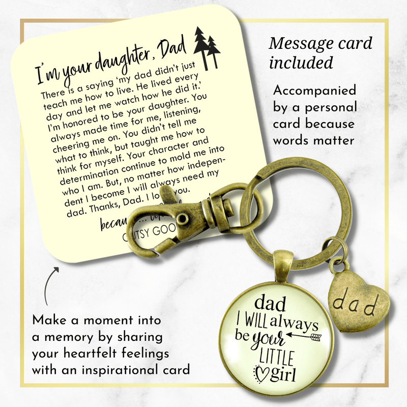 Father Daughter Keychain Dad I Will Always Be Your Little Girl Daddy Wedding Keepsake - Gutsy Goodness