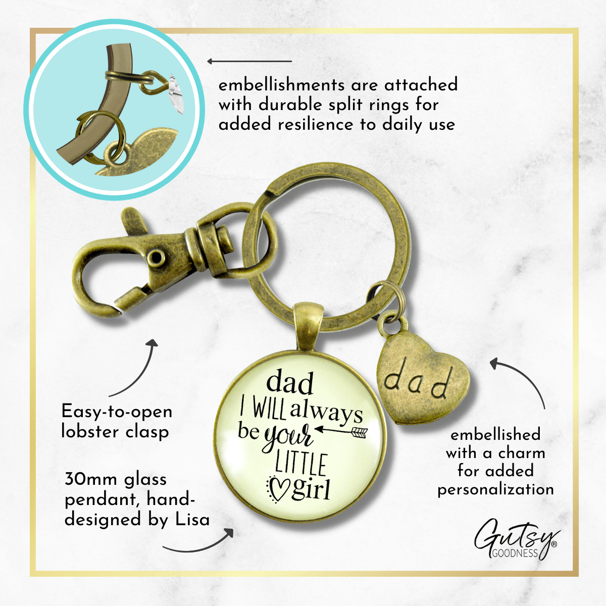 Father Daughter Keychain Dad I Will Always Be Your Little Girl Daddy Wedding Keepsake - Gutsy Goodness