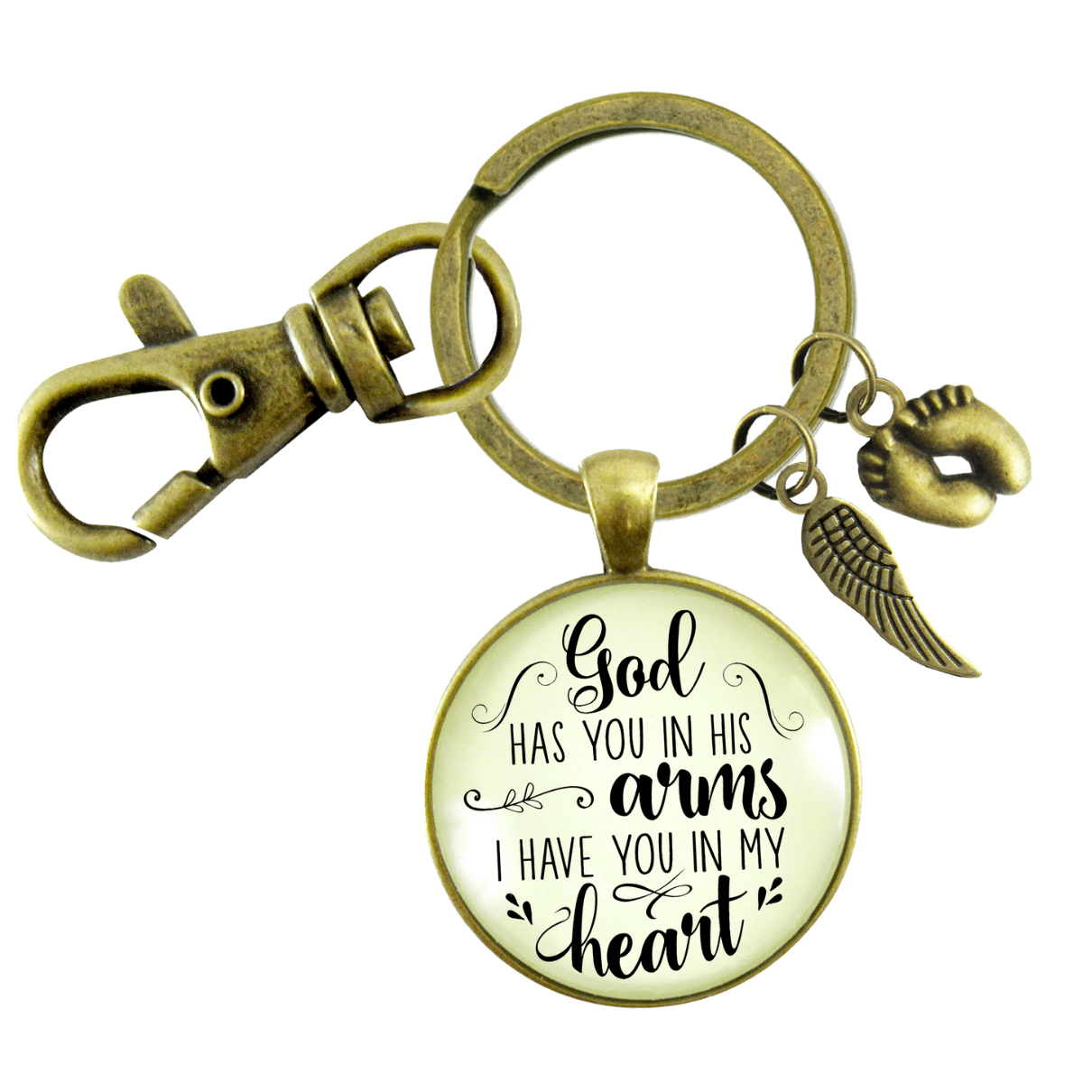 Baby Loss Memorial Keychain For Dad God Has You In Arms Heart Miscarriage Jewel Gift - Gutsy Goodness