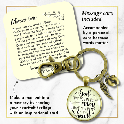 Baby Loss Memorial Keychain For Dad God Has You In Arms Heart Miscarriage Jewel Gift - Gutsy Goodness