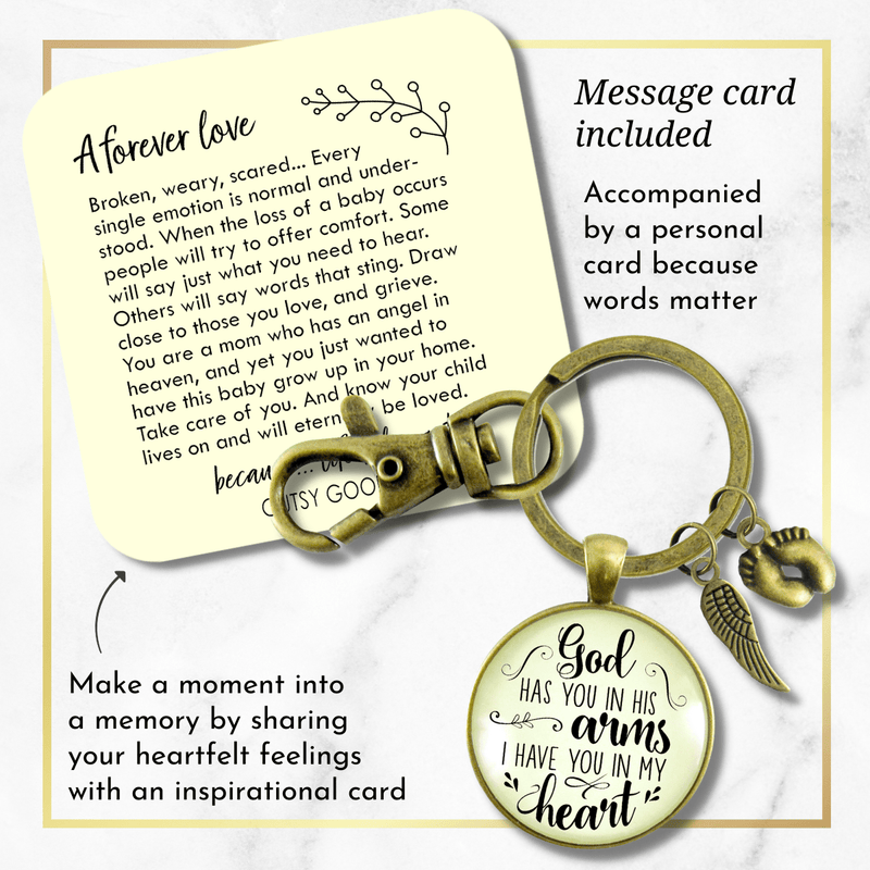 Baby Loss Memorial Keychain For Dad God Has You In Arms Heart Miscarriage Jewel Gift - Gutsy Goodness