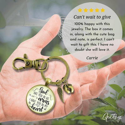 Baby Loss Memorial Keychain For Dad God Has You In Arms Heart Miscarriage Jewel Gift - Gutsy Goodness