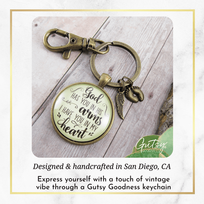 Baby Loss Memorial Keychain For Dad God Has You In Arms Heart Miscarriage Jewel Gift - Gutsy Goodness