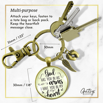 Baby Loss Memorial Keychain For Dad God Has You In Arms Heart Miscarriage Jewel Gift - Gutsy Goodness