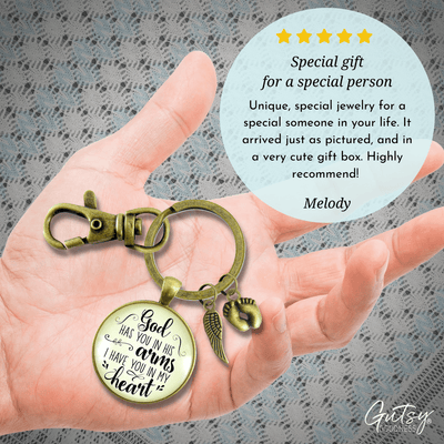 Baby Loss Memorial Keychain For Dad God Has You In Arms Heart Miscarriage Jewel Gift - Gutsy Goodness