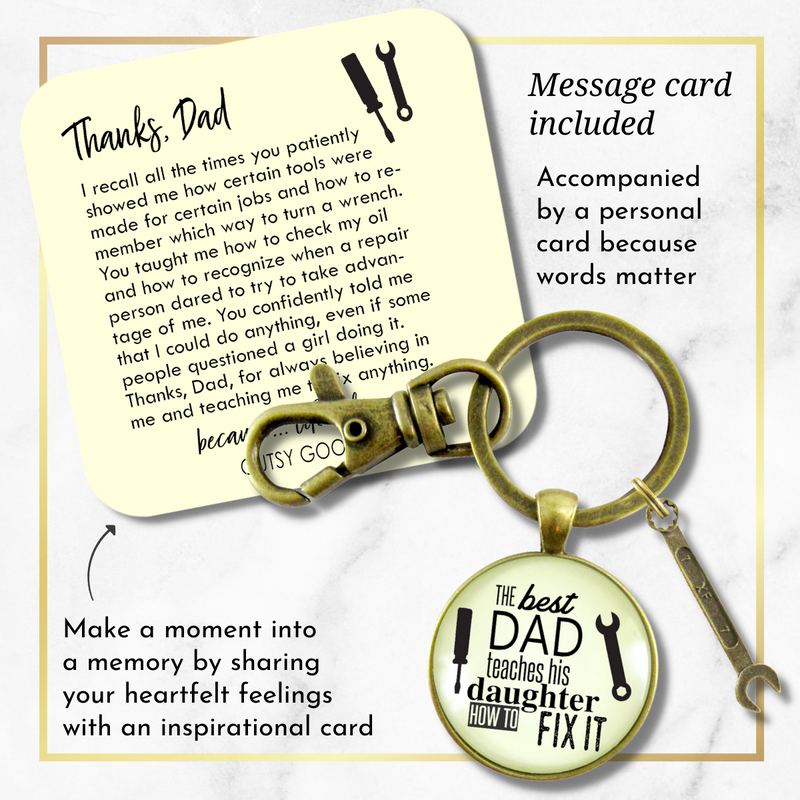Best Dad Teaches His Daughter How to Fix It Keychain Mens DIY Mechanic Key Ring Tool Wrench Charm - Gutsy Goodness Handmade Jewelry;Best Dad Teaches His Daughter How To Fix It Keychain Mens Diy Mechanic Key Ring Tool Wrench Charm - Gutsy Goodness Handmade Jewelry Gifts