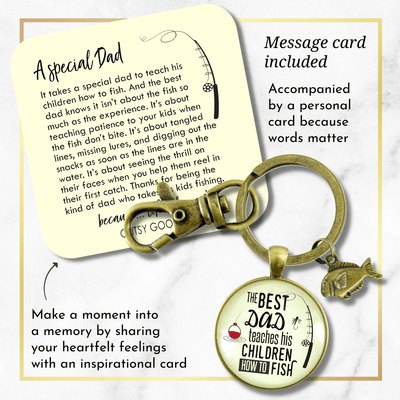 Fishing Dad Keychain Best Dad Teaches His Children How to Fish Meaningful Father Gift - Gutsy Goodness