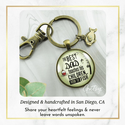 Fishing Dad Keychain Best Dad Teaches His Children How to Fish Meaningful Father Gift - Gutsy Goodness