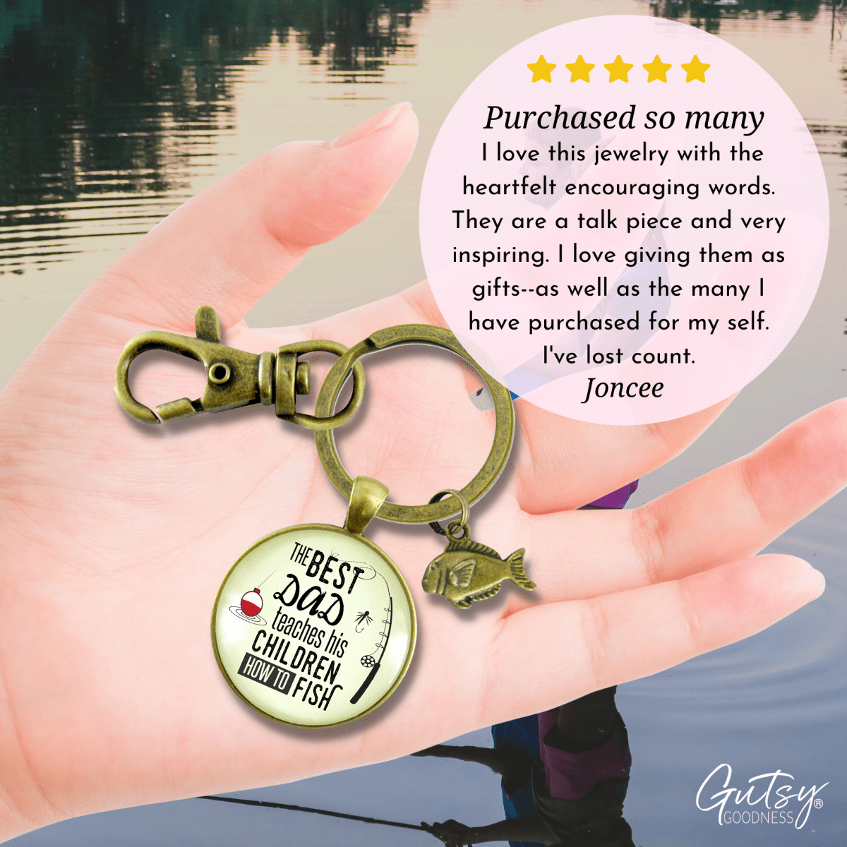 Fishing Dad Keychain Best Dad Teaches His Children How to Fish Meaningful Father Gift - Gutsy Goodness