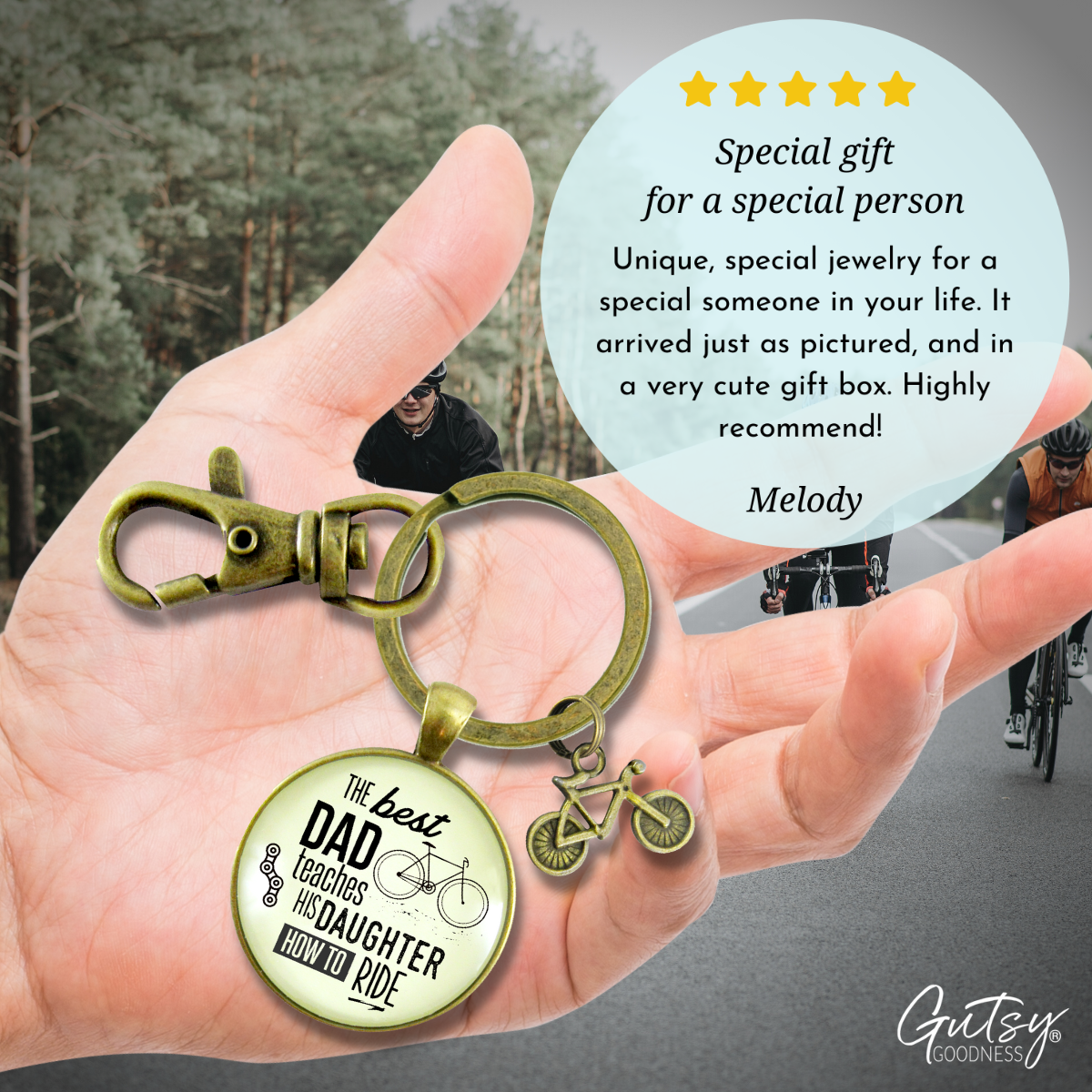 The Best Dad Teaches His Daughter How to Ride Cyclist Keychain Father From Daughter - Gutsy Goodness Handmade Jewelry;The Best Dad Teaches His Daughter How To Ride Cyclist Keychain Father From Daughter - Gutsy Goodness Handmade Jewelry Gifts