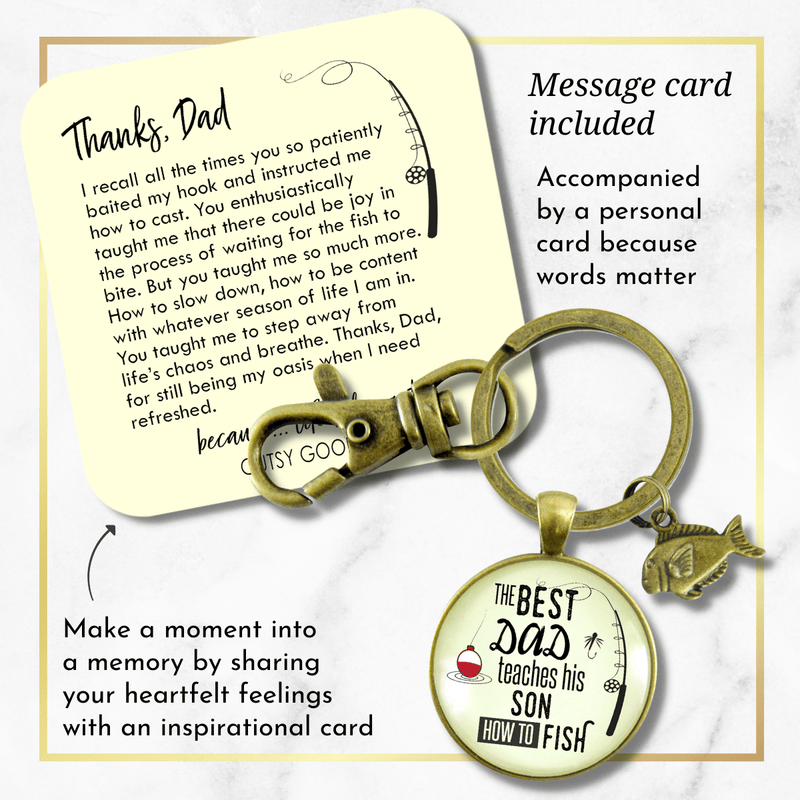 Fishing Dad Keychain The Best Dad Teaches His Son How to Fish Meaningful Father Gift - Gutsy Goodness