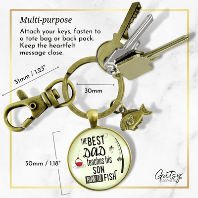 Fishing Dad Keychain The Best Dad Teaches His Son How to Fish Meaningful Father Gift - Gutsy Goodness
