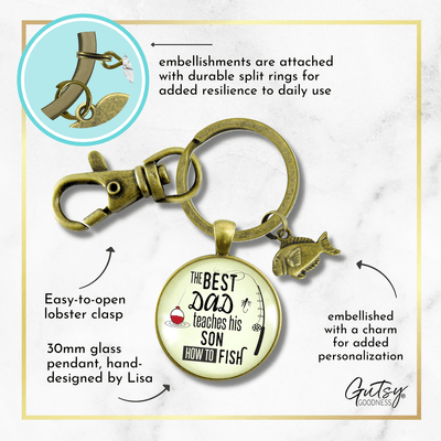Fishing Dad Keychain The Best Dad Teaches His Son How to Fish Meaningful Father Gift - Gutsy Goodness