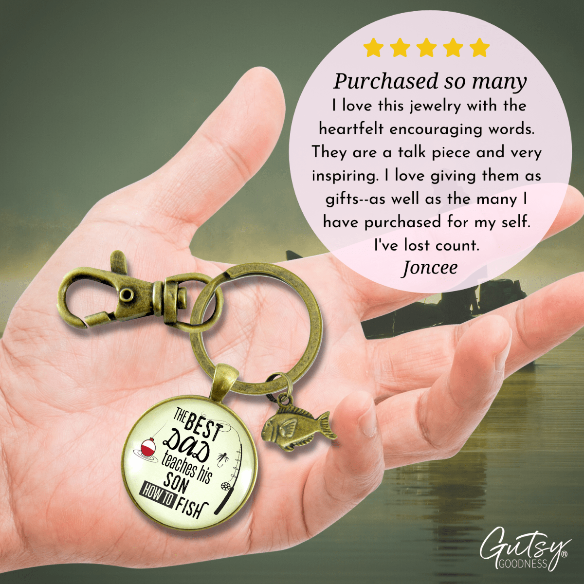 Fishing Dad Keychain The Best Dad Teaches His Son How to Fish Meaningful Father Gift - Gutsy Goodness