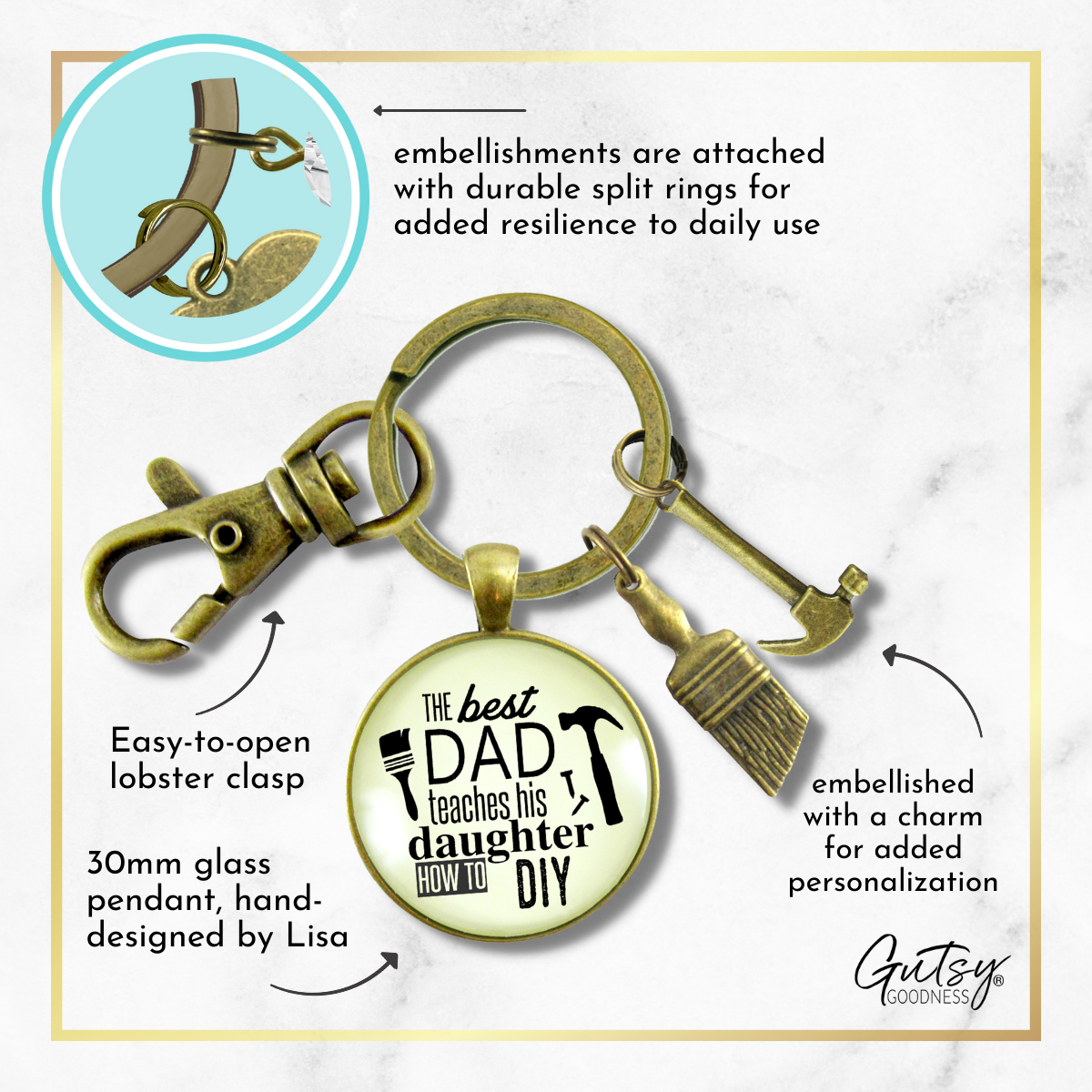Best Dad Teaches His Daughter How To DIY Keychain Fixer Upper Mens Key Ring Tool Hammer Charm - Gutsy Goodness Handmade Jewelry;Best Dad Teaches His Daughter How To Diy Keychain Fixer Upper Mens Key Ring Tool Hammer Charm - Gutsy Goodness Handmade Jewelry Gifts