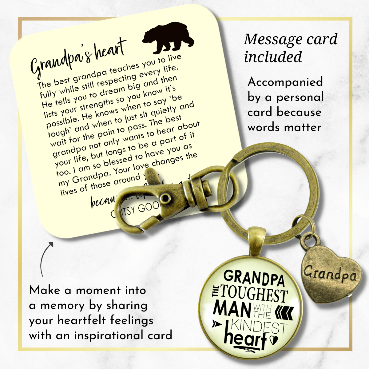Grandpa Keychain Toughest Man Kindest Heart Vintage Inspired Gift From Grandchild - Gutsy Goodness