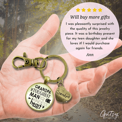 Grandpa Keychain Toughest Man Kindest Heart Vintage Inspired Gift From Grandchild - Gutsy Goodness