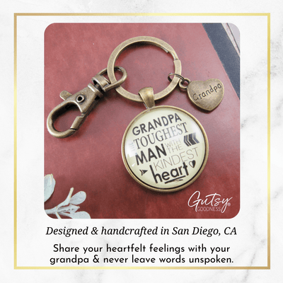 Grandpa Keychain Toughest Man Kindest Heart Vintage Inspired Gift From Grandchild - Gutsy Goodness