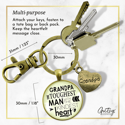 Grandpa Keychain Toughest Man Kindest Heart Vintage Inspired Gift From Grandchild - Gutsy Goodness