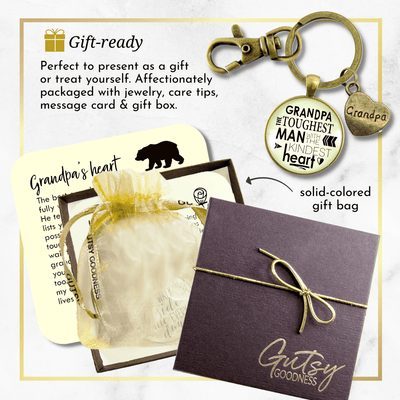 Grandpa Keychain Toughest Man Kindest Heart Vintage Inspired Gift From Grandchild - Gutsy Goodness