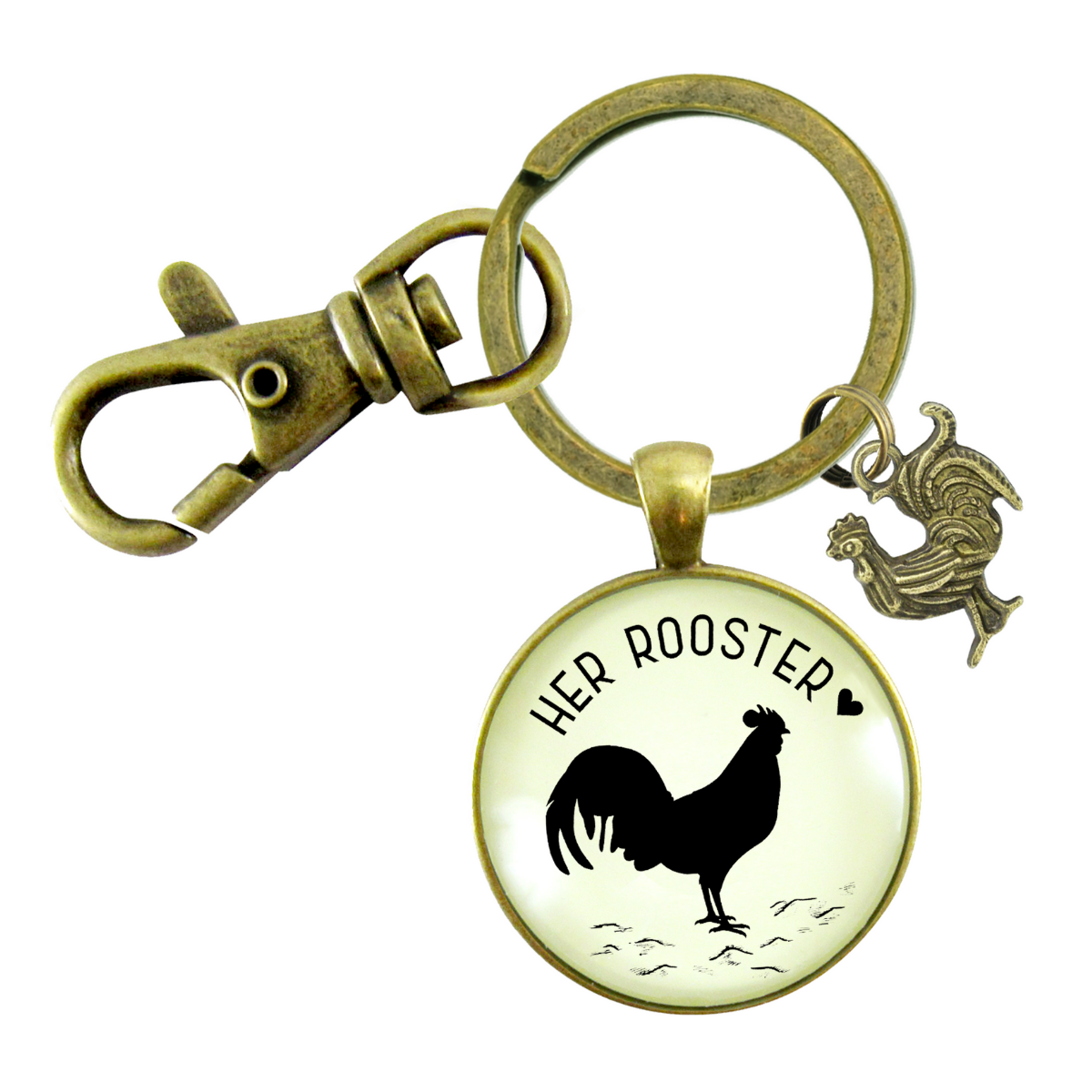 Her Rooster Mens Keychain For Chicken Family Vintage Inspired Jewlery - Gutsy Goodness Handmade Jewelry;Her Rooster Mens Keychain For Chicken Family Vintage Inspired Jewlery