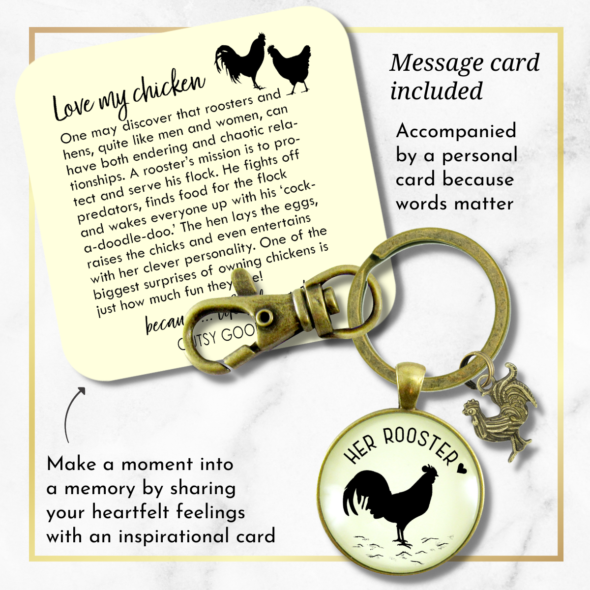 Her Rooster Mens Keychain For Chicken Family Vintage Inspired Jewlery - Gutsy Goodness Handmade Jewelry;Her Rooster Mens Keychain For Chicken Family Vintage Inspired Jewlery