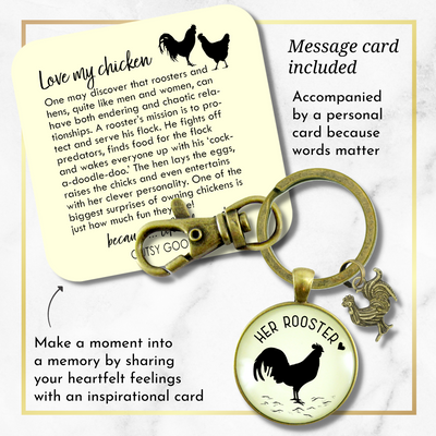 Her Rooster Mens Keychain For Chicken Family Vintage Inspired Jewlery - Gutsy Goodness Handmade Jewelry;Her Rooster Mens Keychain For Chicken Family Vintage Inspired Jewlery