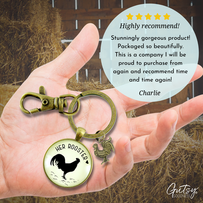 Her Rooster Mens Keychain For Chicken Family Vintage Inspired Jewlery - Gutsy Goodness Handmade Jewelry;Her Rooster Mens Keychain For Chicken Family Vintage Inspired Jewlery