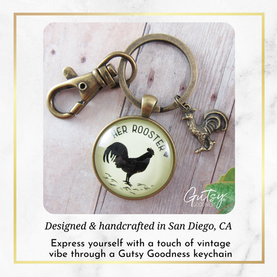 Her Rooster Mens Keychain For Chicken Family Vintage Inspired Jewlery - Gutsy Goodness Handmade Jewelry;Her Rooster Mens Keychain For Chicken Family Vintage Inspired Jewlery