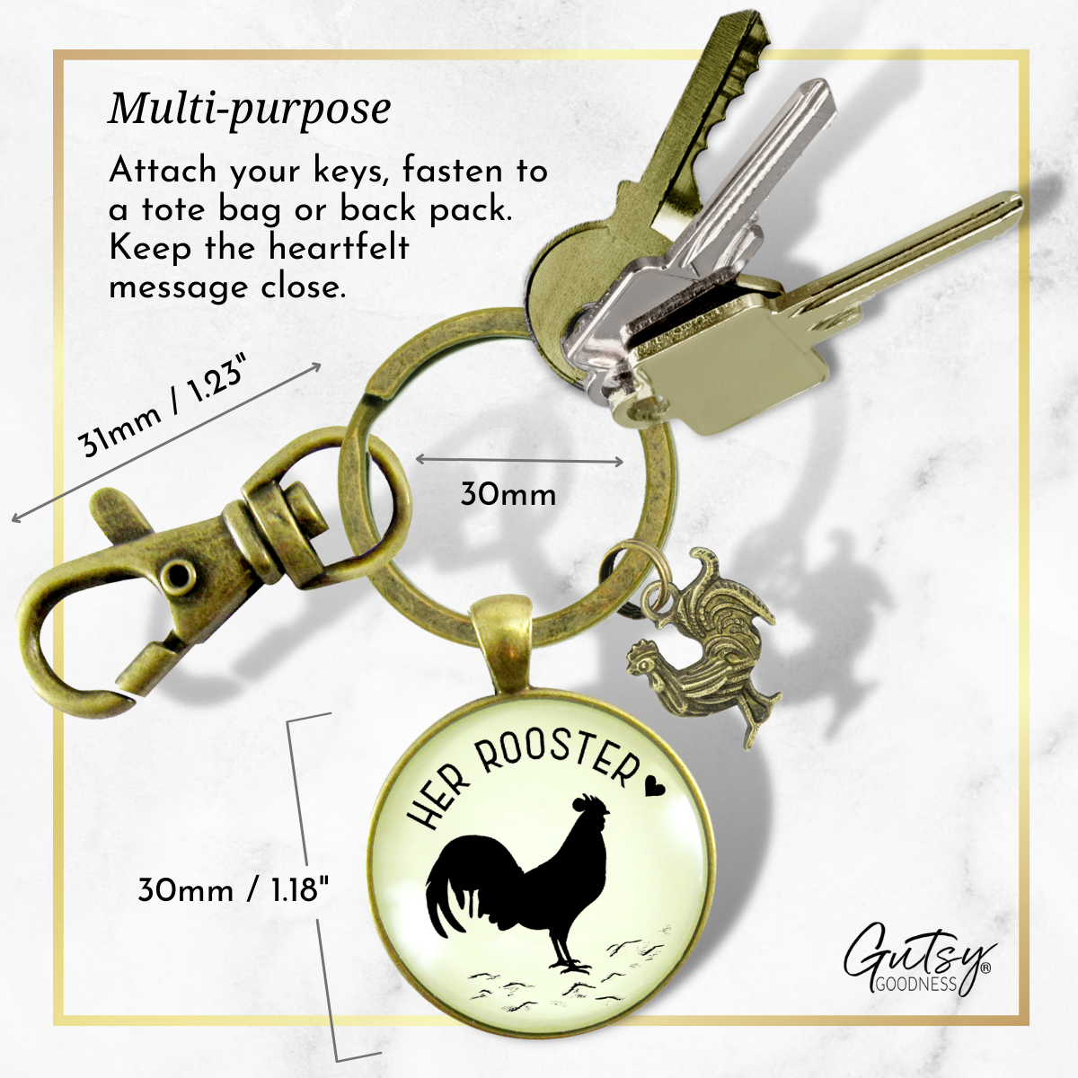 Her Rooster Mens Keychain For Chicken Family Vintage Inspired Jewlery - Gutsy Goodness Handmade Jewelry;Her Rooster Mens Keychain For Chicken Family Vintage Inspired Jewlery