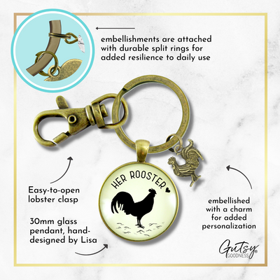 Her Rooster Mens Keychain For Chicken Family Vintage Inspired Jewlery - Gutsy Goodness Handmade Jewelry;Her Rooster Mens Keychain For Chicken Family Vintage Inspired Jewlery