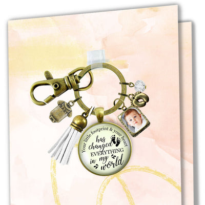 Handmade Gutsy Goodness Jewelry New Mom Keychain Your Little Footprint Gift Baby Feet, Photo Frame Charm, DIY Picture Template