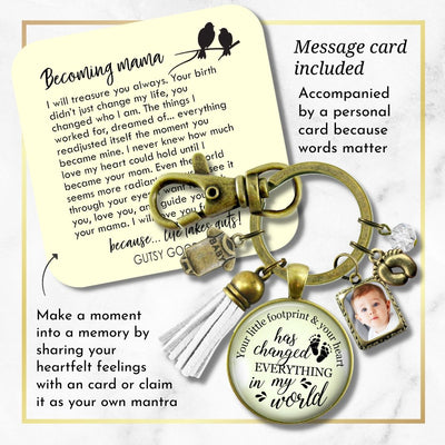 Handmade Gutsy Goodness Jewelry New Mom Keychain Your Little Footprint Gift Baby Feet, Photo Frame Charm, DIY Picture Template