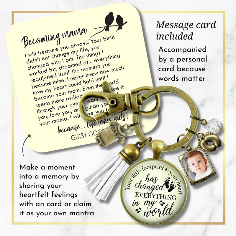 Handmade Gutsy Goodness Jewelry New Mom Keychain Your Little Footprint Gift Baby Feet & Photo Frame Charm, DIY Picture Template