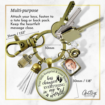 Handmade Gutsy Goodness Jewelry New Mom Keychain Your Little Footprint Gift Baby Feet & Photo Frame Charm, DIY Picture Template
