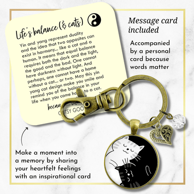 Yin Yang Cat Keychain Harmony Zen Black and White Symbol 2 Cats Boho Style Kitty Lover Pendant Jewelry - Gutsy Goodness