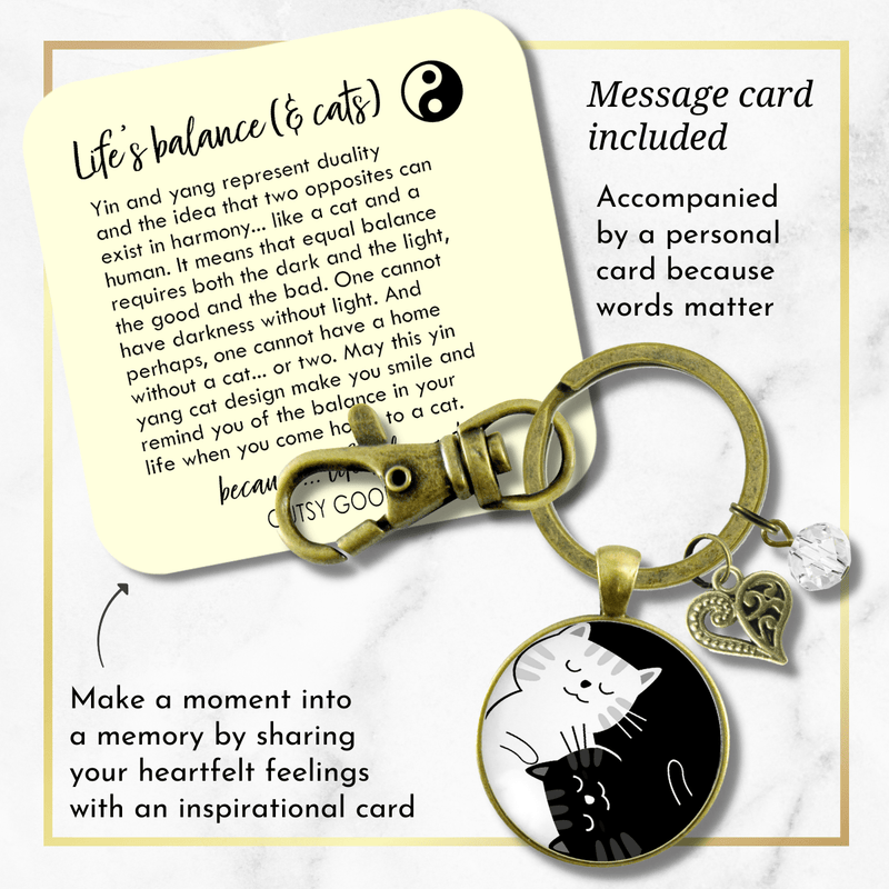 Yin Yang Cat Keychain Harmony Zen Black and White Symbol 2 Cats Boho Style Kitty Lover Pendant Jewelry - Gutsy Goodness