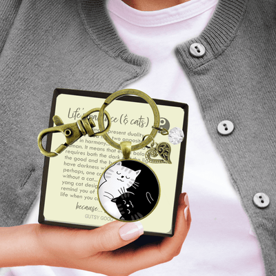 Yin Yang Cat Keychain Harmony Zen Black and White Symbol 2 Cats Boho Style Kitty Lover Pendant Jewelry - Gutsy Goodness