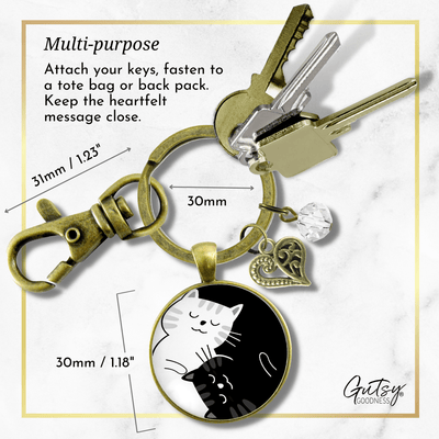 Yin Yang Cat Keychain Harmony Zen Black and White Symbol 2 Cats Boho Style Kitty Lover Pendant Jewelry - Gutsy Goodness