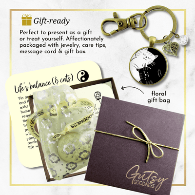 Yin Yang Cat Keychain Harmony Zen Black and White Symbol 2 Cats Boho Style Kitty Lover Pendant Jewelry - Gutsy Goodness