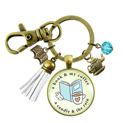 Fall Lover Cozy Keychain Book Coffee Candle and Rain Favorite Things Autumn Theme Jewelry For Women  Keychain - Women - Gutsy Goodness Handmade Jewelry
