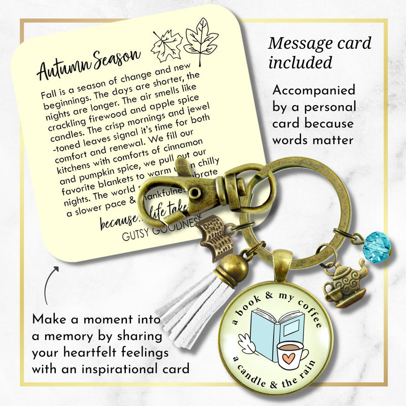 Fall Lover Cozy Keychain Book Coffee Candle and Rain Favorite Things Autumn Theme Jewelry For Women  Keychain - Women - Gutsy Goodness Handmade Jewelry