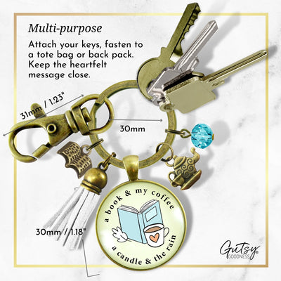 Fall Lover Cozy Keychain Book Coffee Candle and Rain Favorite Things Autumn Theme Jewelry For Women  Keychain - Women - Gutsy Goodness Handmade Jewelry