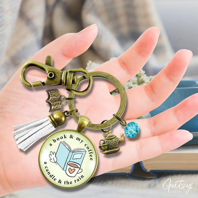 Fall Lover Cozy Keychain Book Coffee Candle and Rain Favorite Things Autumn Theme Jewelry For Women  Keychain - Women - Gutsy Goodness Handmade Jewelry
