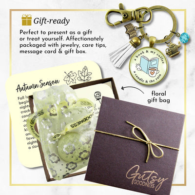 Fall Lover Cozy Keychain Book Coffee Candle and Rain Favorite Things Autumn Theme Jewelry For Women  Keychain - Women - Gutsy Goodness Handmade Jewelry