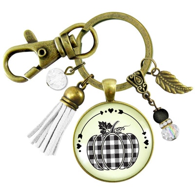 Buffalo Plaid Pumpkin Keychain Black And White Classic Boho Theme Autumn Print Pattern Pendant Fashion Jewelry For Women  Keychain - Women - Gutsy Goodness Handmade Jewelry