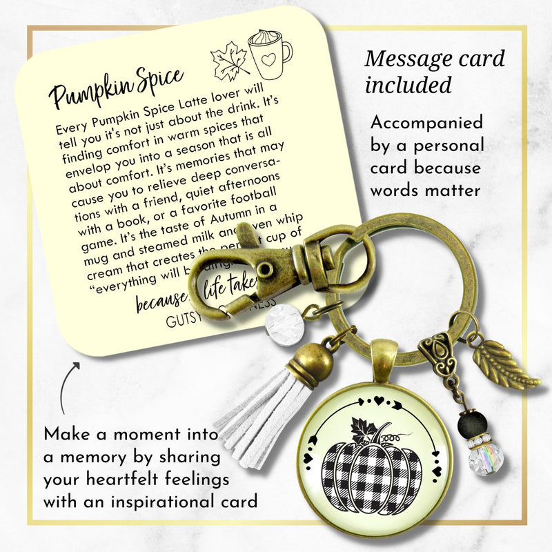 Buffalo Plaid Pumpkin Keychain Black And White Classic Boho Theme Autumn Print Pattern Pendant Fashion Jewelry For Women  Keychain - Women - Gutsy Goodness Handmade Jewelry