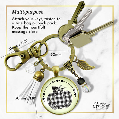 Buffalo Plaid Pumpkin Keychain Black And White Classic Boho Theme Autumn Print Pattern Pendant Fashion Jewelry For Women  Keychain - Women - Gutsy Goodness Handmade Jewelry