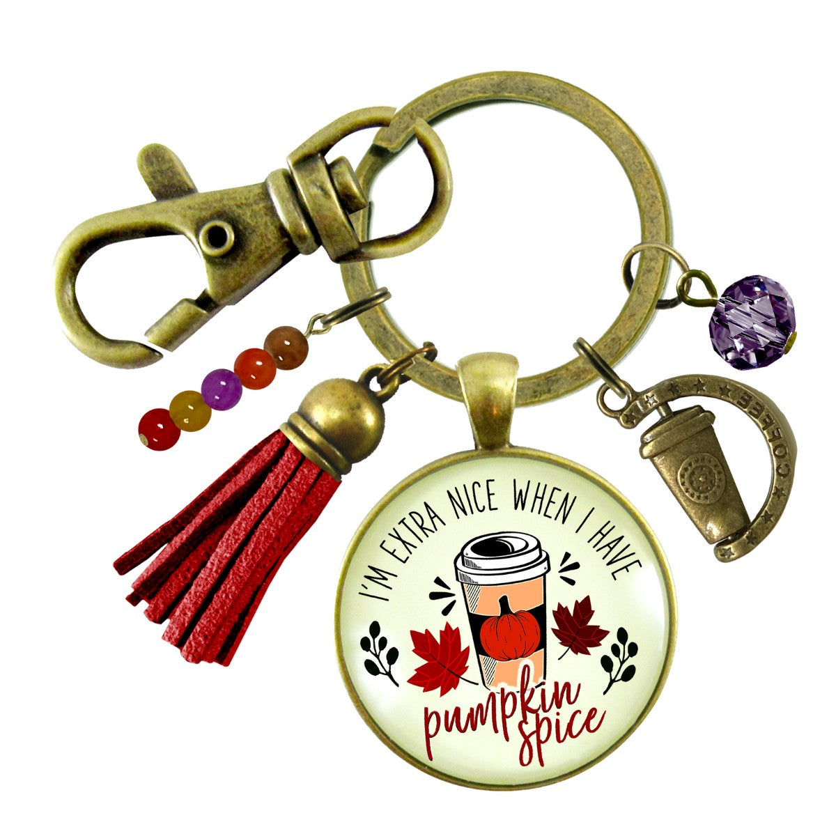 Pumpkin Spice Keychain Extra Nice Latte Coffee Lover Everything Autumn Funny Merch Gift Jewelry For Women  Keychain - Women - Gutsy Goodness Handmade Jewelry
