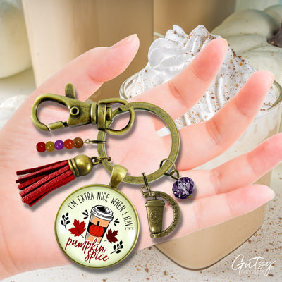 Pumpkin Spice Keychain Extra Nice Latte Coffee Lover Everything Autumn Funny Merch Gift Jewelry For Women  Keychain - Women - Gutsy Goodness Handmade Jewelry